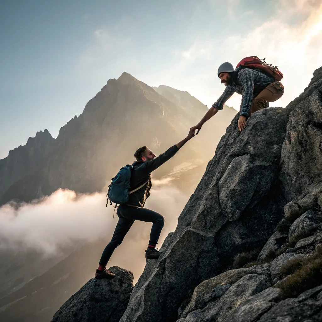 Climbers reaching for the summit